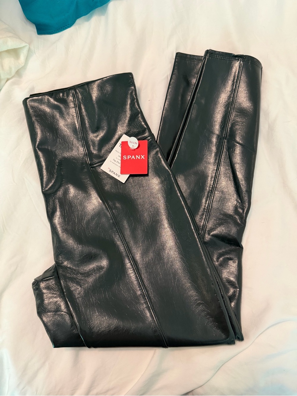 SPANX Dark Green Faux Leather High-Shine Leggings